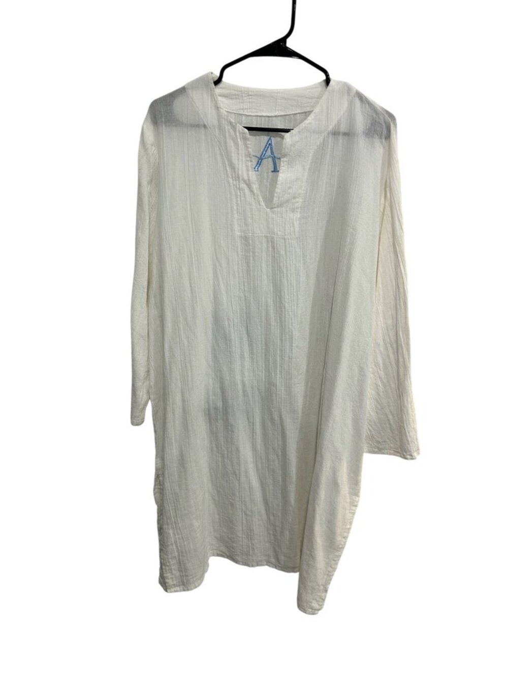Aqua By Erica Flores White Blue Embroidered A Tunic Dress Coastal Boho